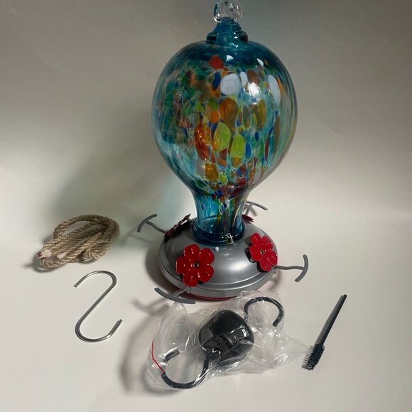 Hand Blown Glass Hummingbird Feeder - Picture 8 of 13